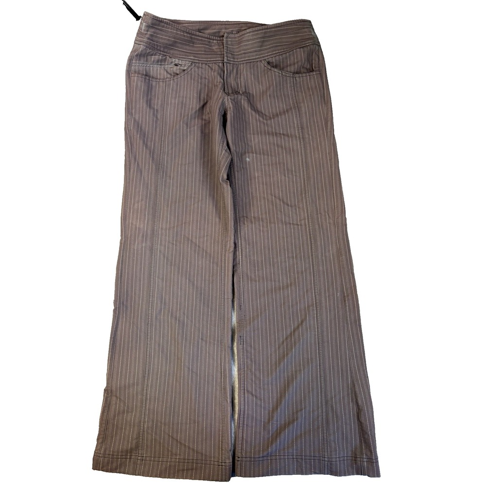Athleta Gray Pinstripe Wide Leg Pants Women's 12 Athleisure Travel Flare